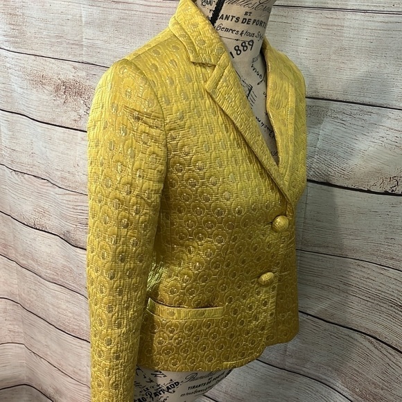 J Crew Collection Blazer Metallic Brocade Silk Wool Size 0 Lined - Picture 3 of 9